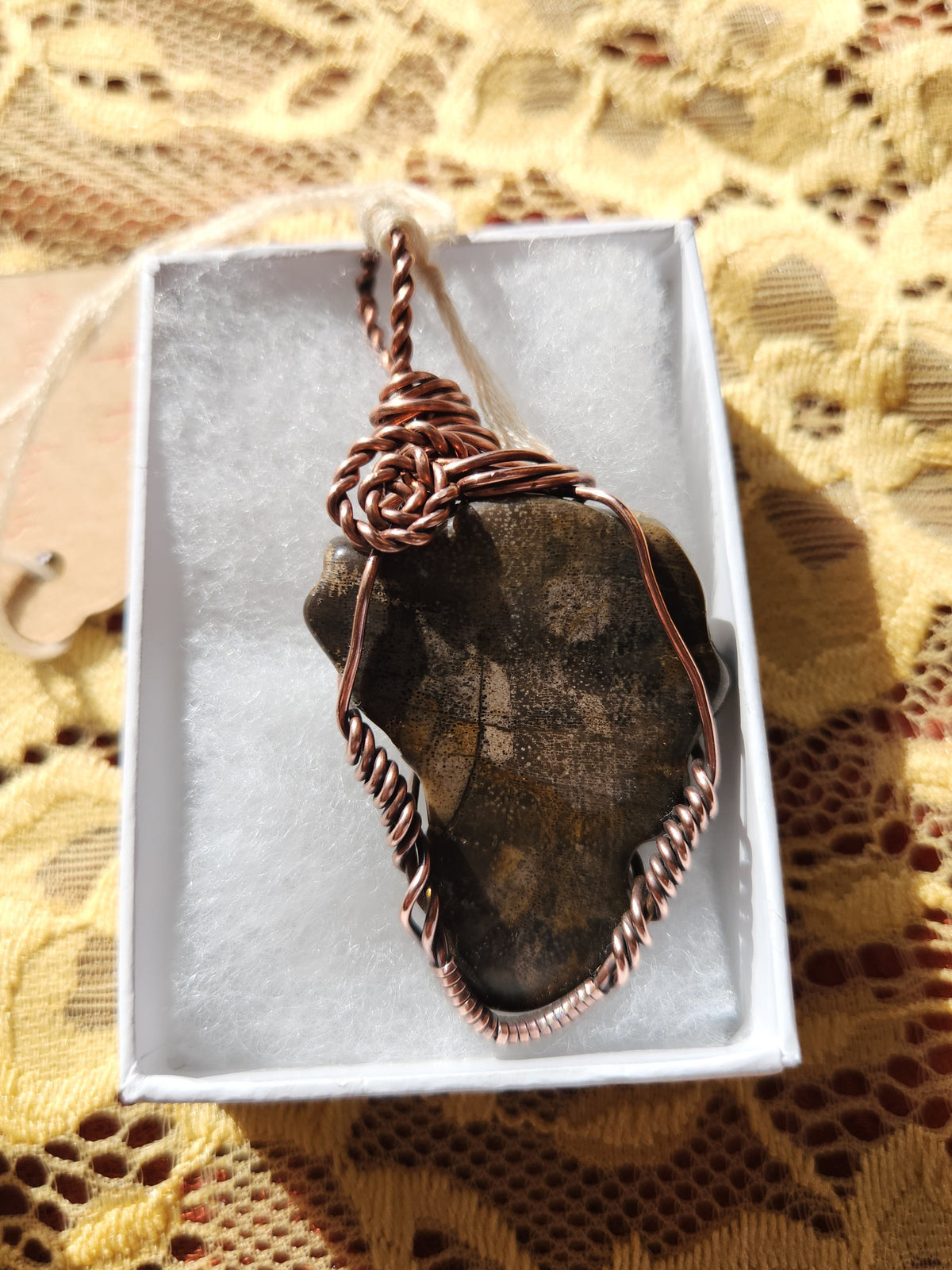 Copper wrapped Petrified Wood pendant