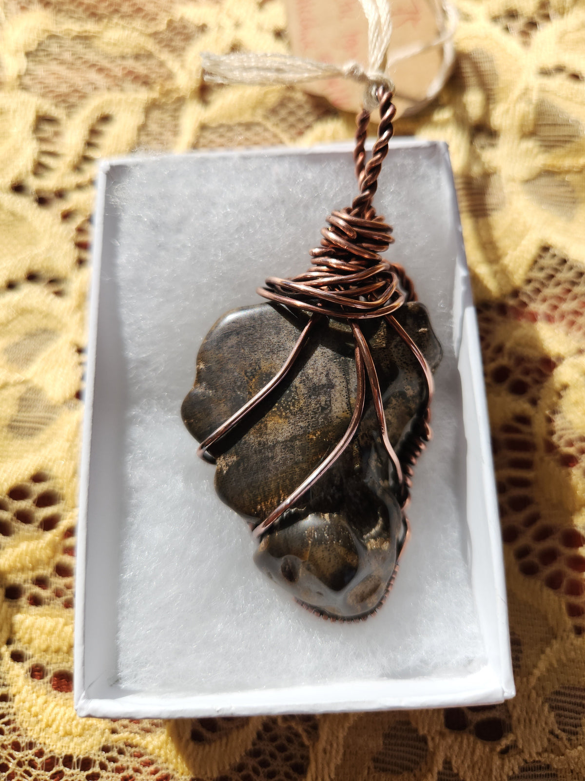 Copper wrapped Petrified Wood pendant