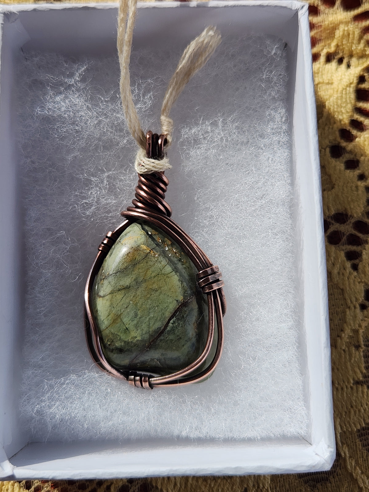 Copper wrapped Prehnite Pendant
