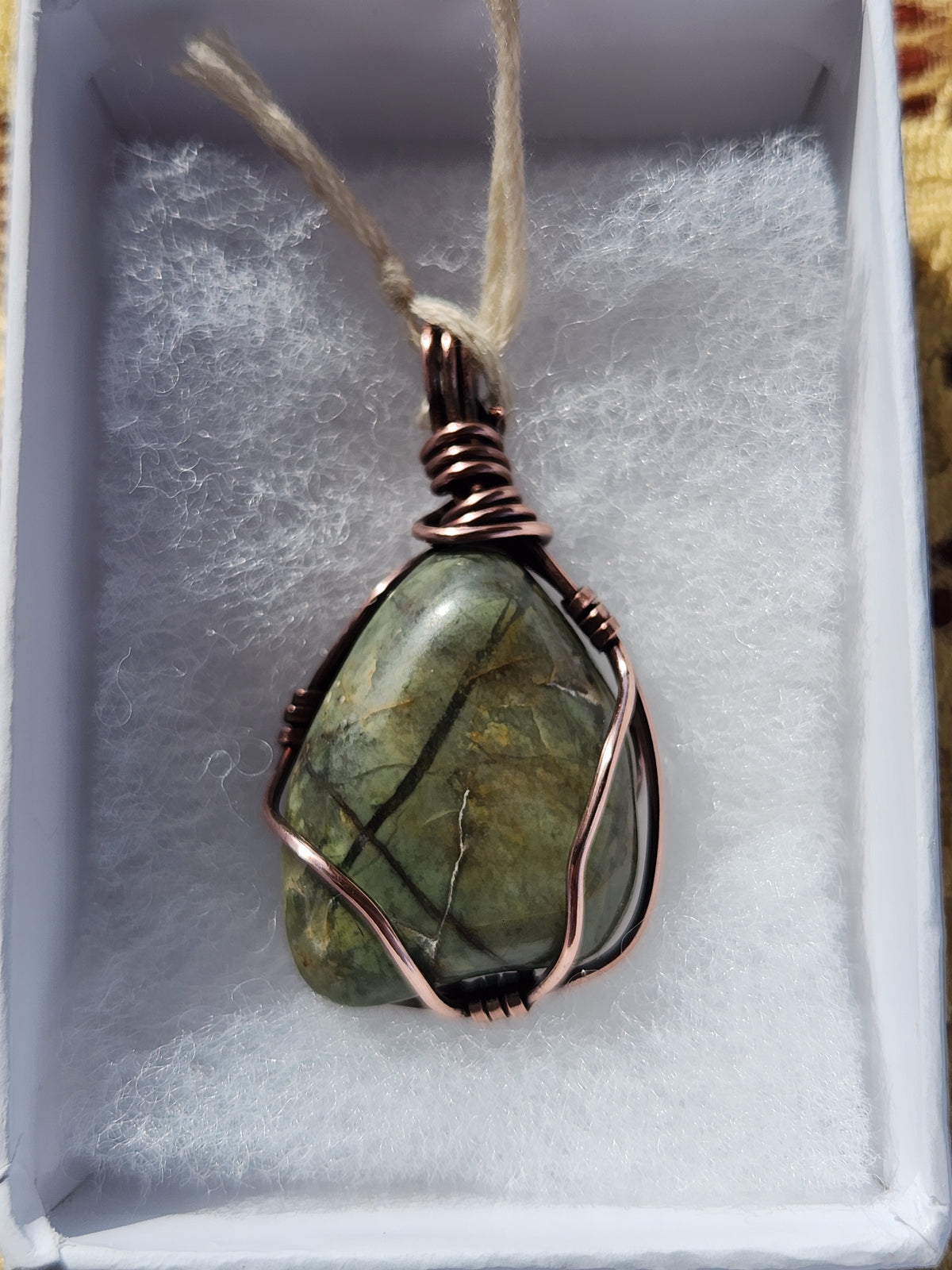Copper wrapped Prehnite Pendant